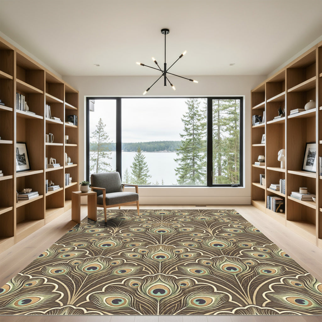 Brown Peacock Feather Fan Repeat Rug
