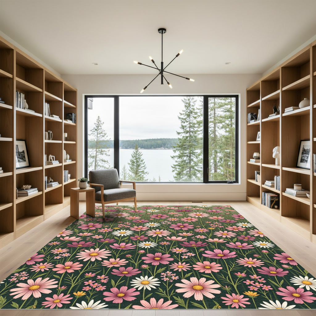 Pink Violet Cosmos Meadow Rug