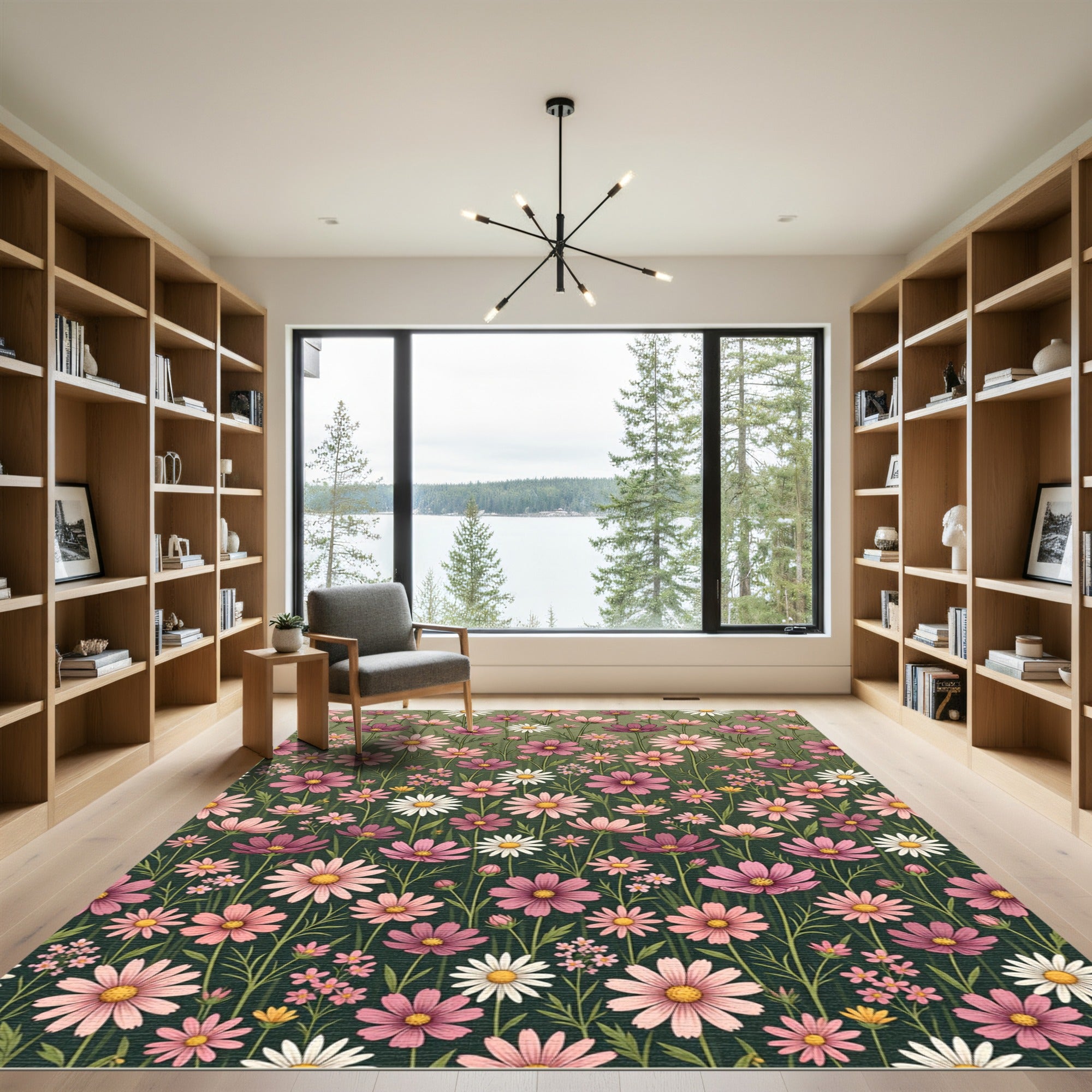 Pink Violet Cosmos Meadow Rug