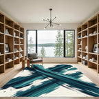 Modern Teal Abstract Bold Brushstroke Rug