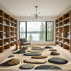 Minimalist Zen Pebble Sand Swirl Rug