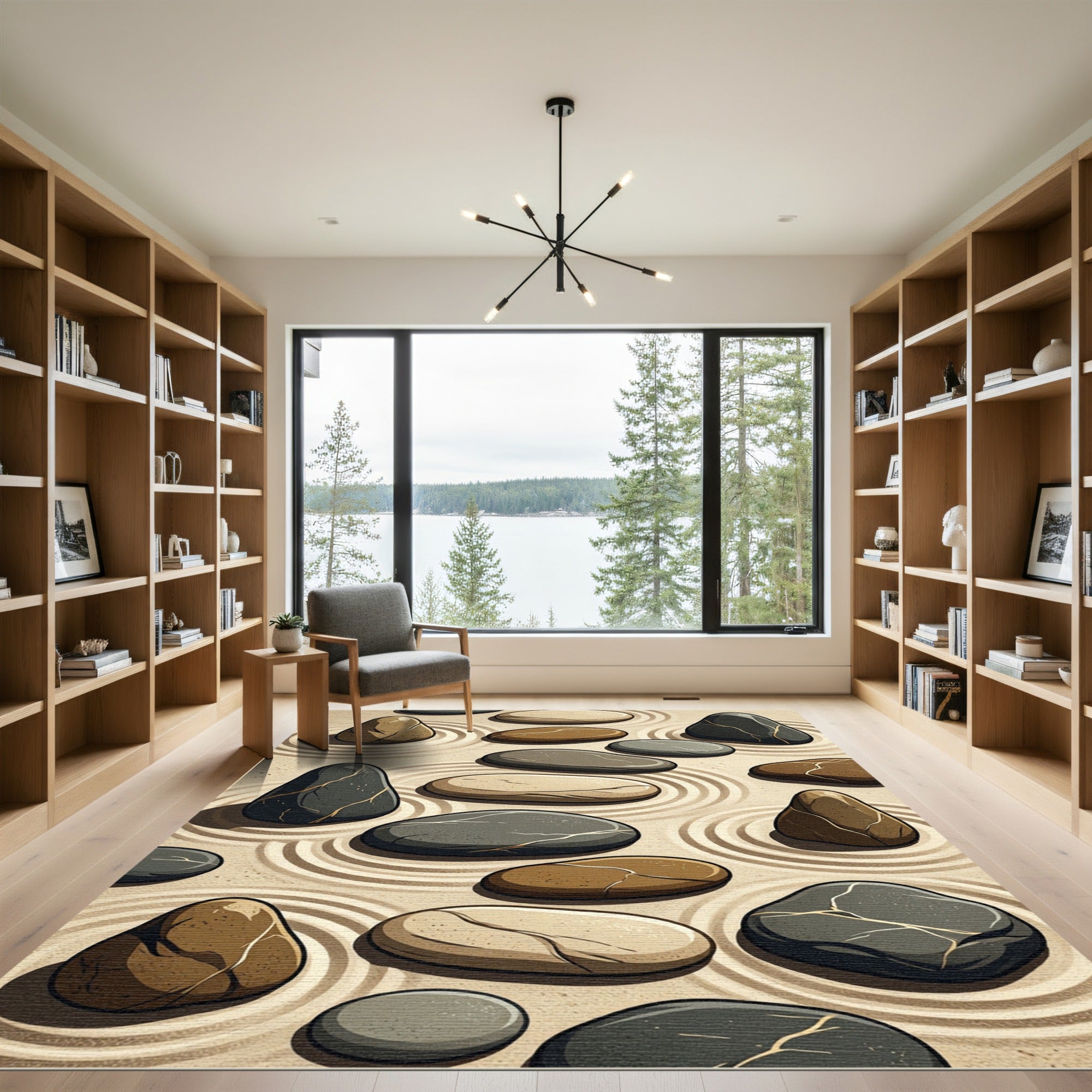 Minimalist Zen Pebble Sand Swirl Rug