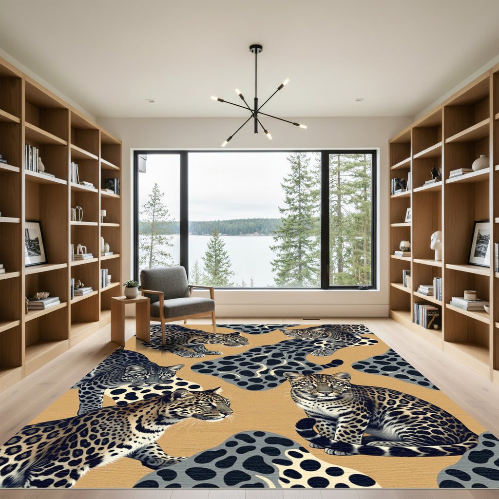 Elegant Leopard Spotted Animal Gold Rug