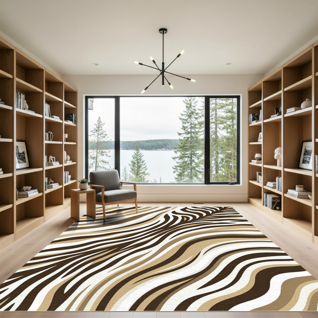 Earthy Brown Zebra Stripe Transition Rug
