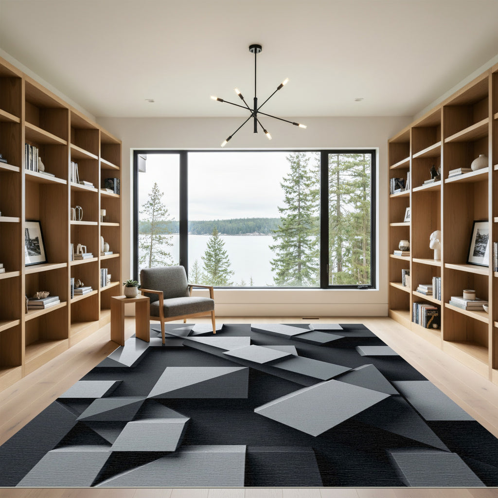 Monochrome Gray Minimalist Geometric Architectural Rug