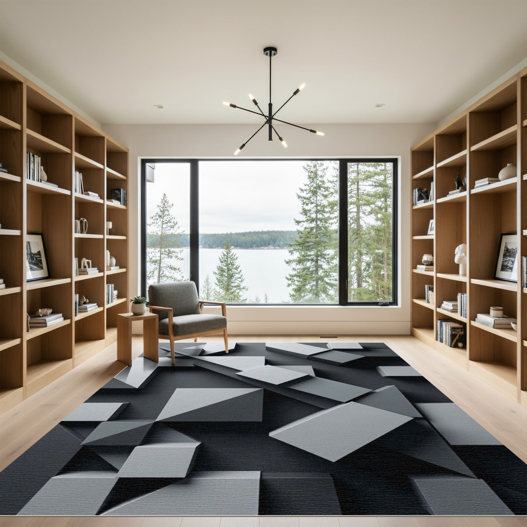 Monochrome Gray Minimalist Geometric Architectural Rug