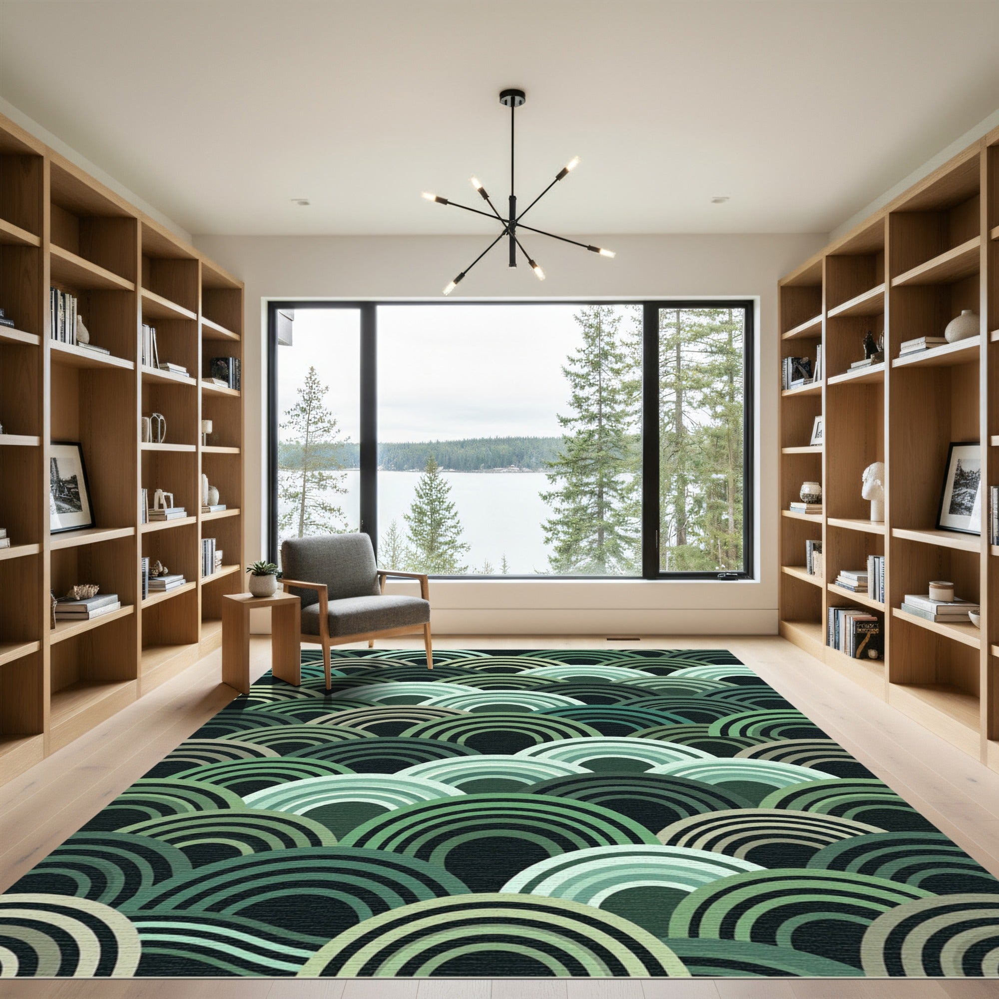 Deep Forest Green Scale Overlap Rug