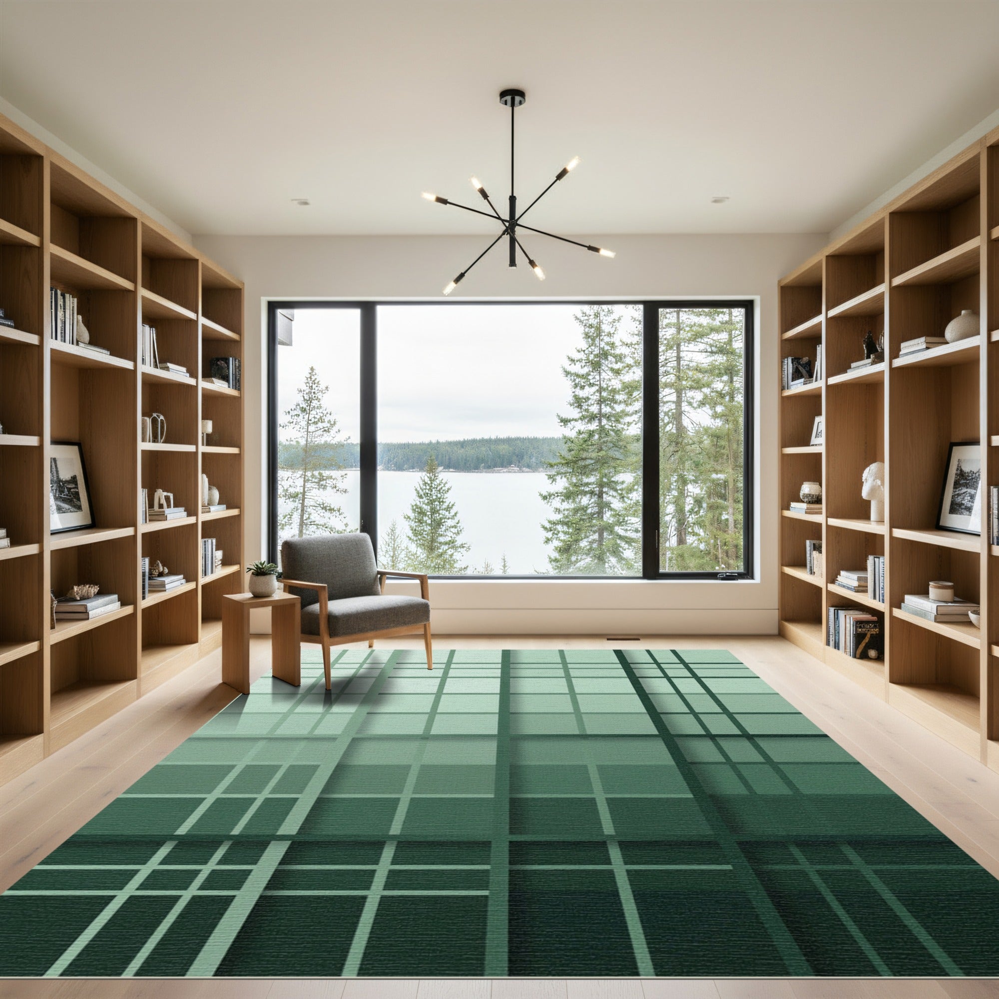Green Gradient Plaid Grid Rug