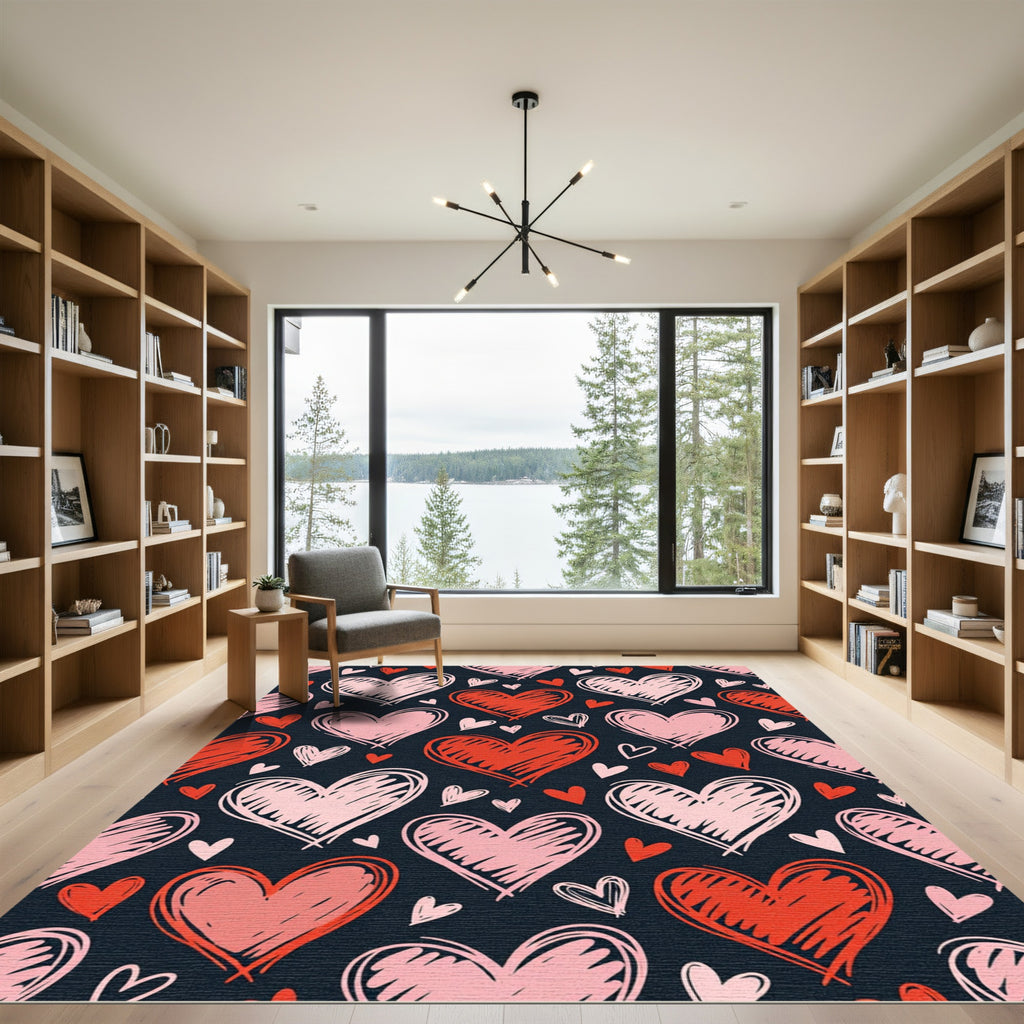 Red Pink Scribbled Hearts Rug
