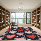 Red Pink Scribbled Hearts Rug