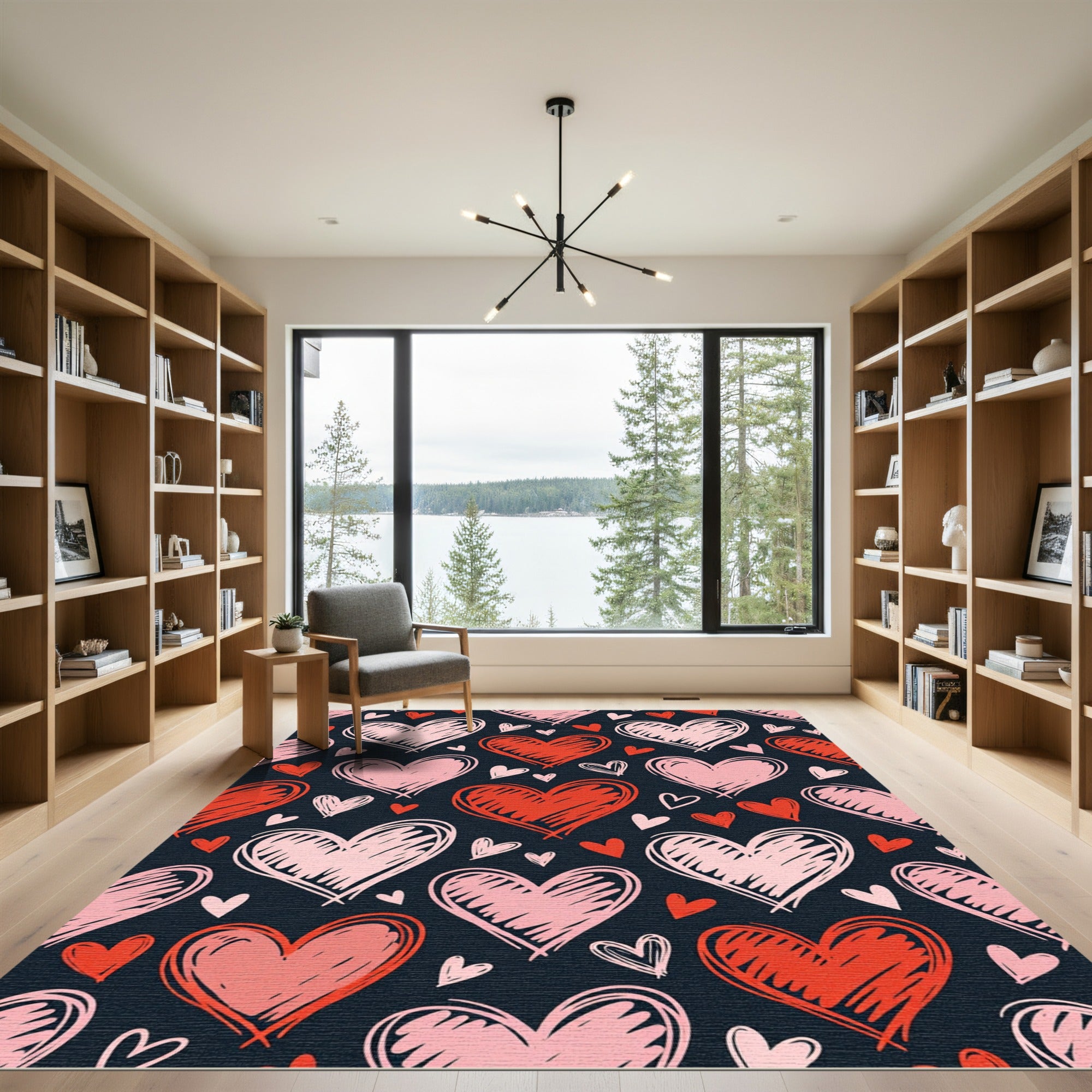 Red Pink Scribbled Hearts Rug