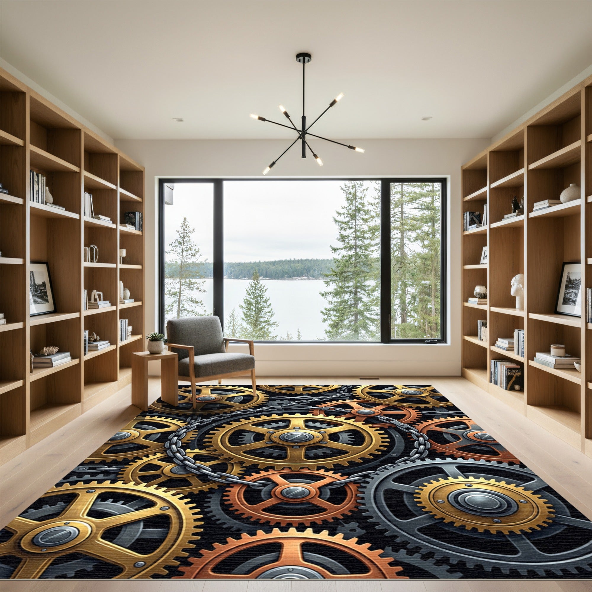 Industrial Golden Steampunk Linked Gears Rug