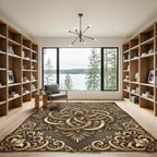 Ornate Golden Baroque Intertwined Filigree Rug