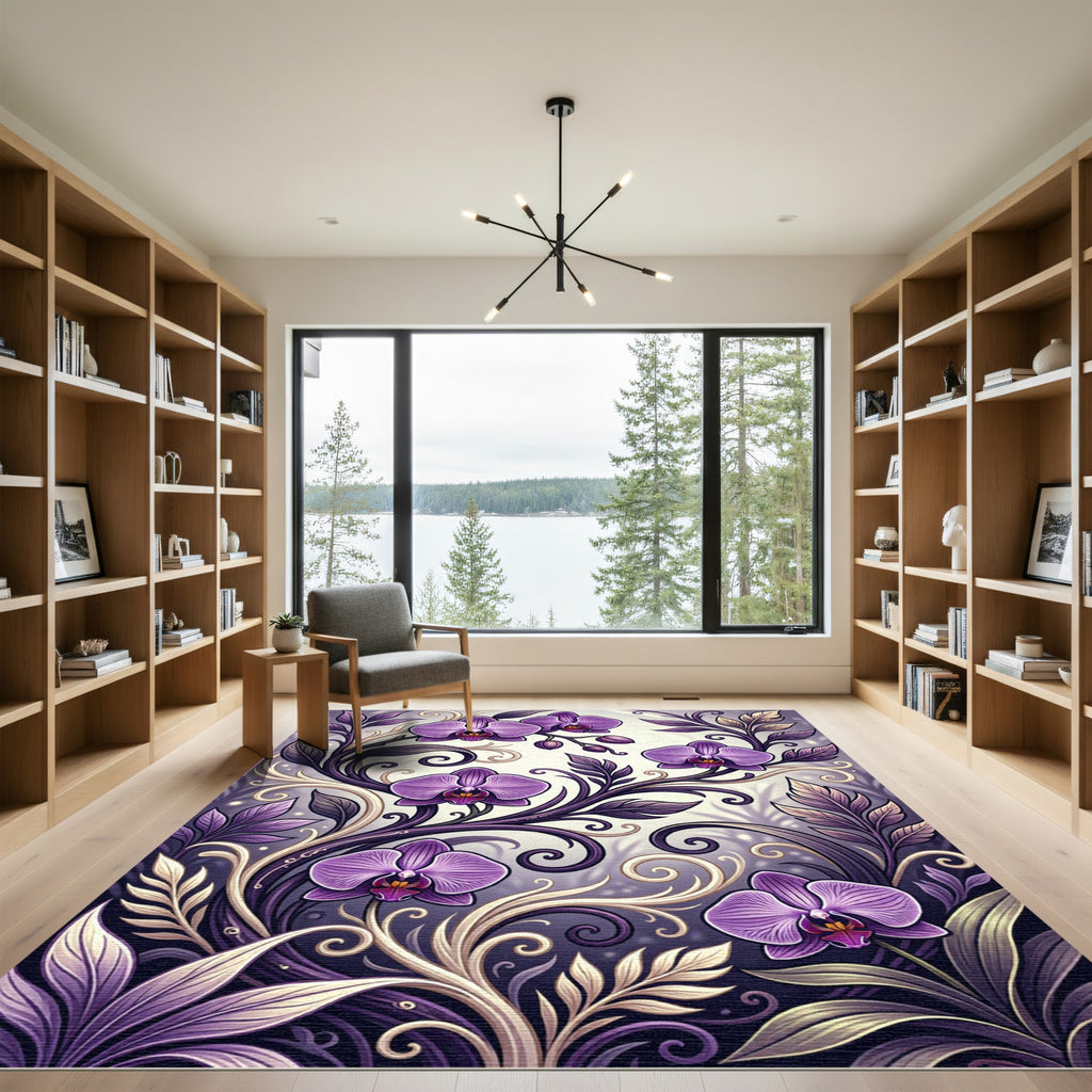 Orchid Floral Scrollwork Purple Lavender Rug