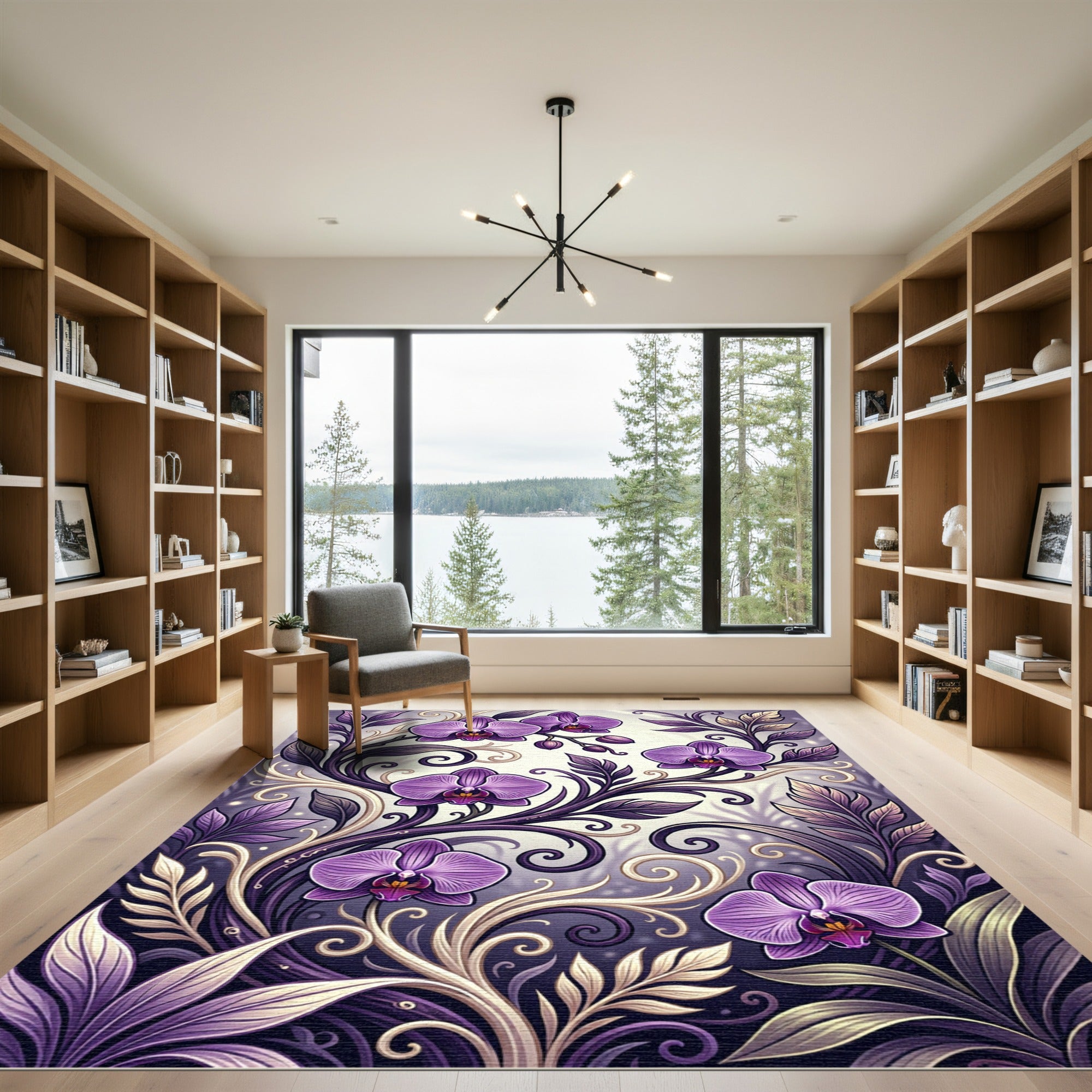 Orchid Floral Scrollwork Purple Lavender Rug