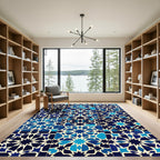 Navy Blue Starburst Geometric Medallion Rug