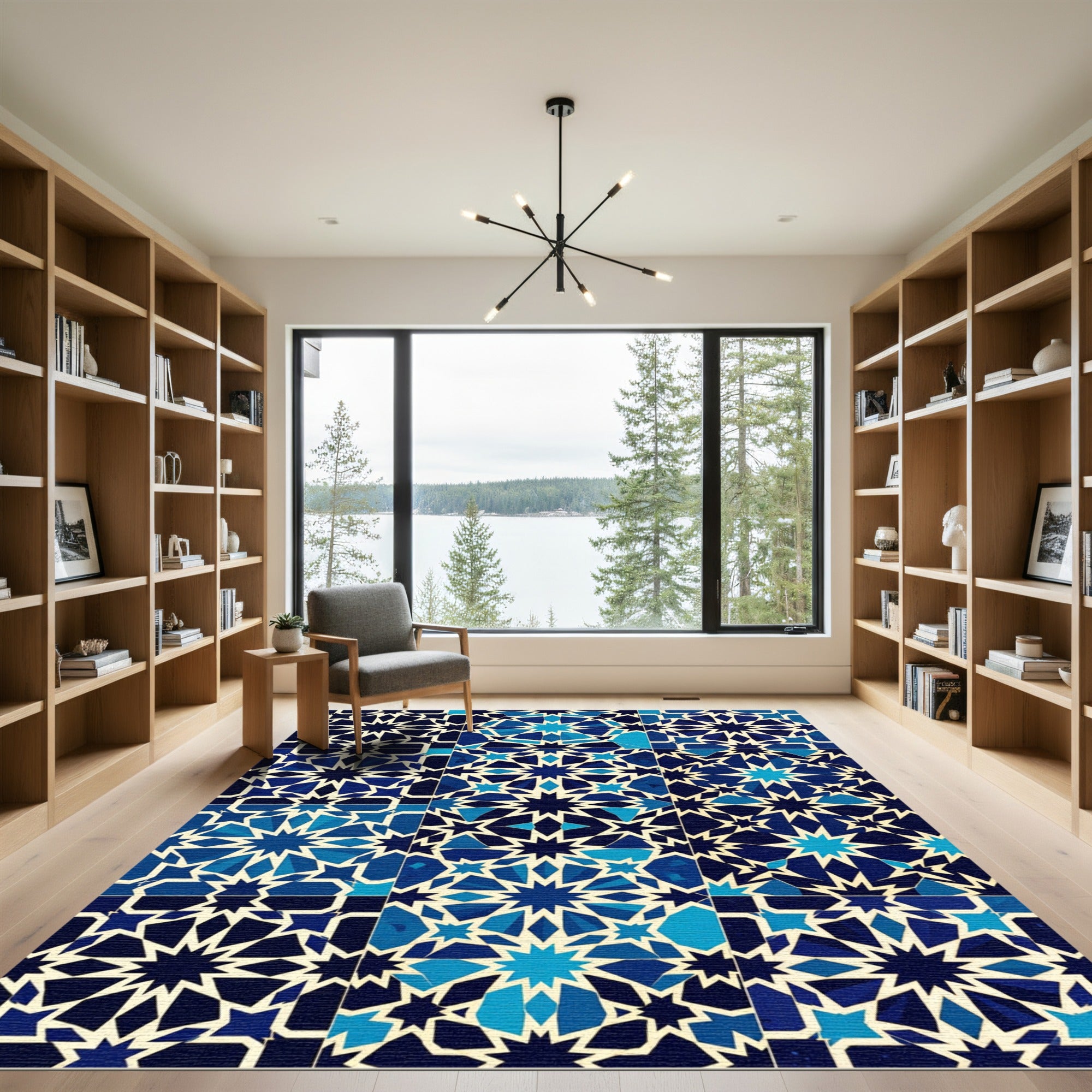 Navy Blue Starburst Geometric Medallion Rug