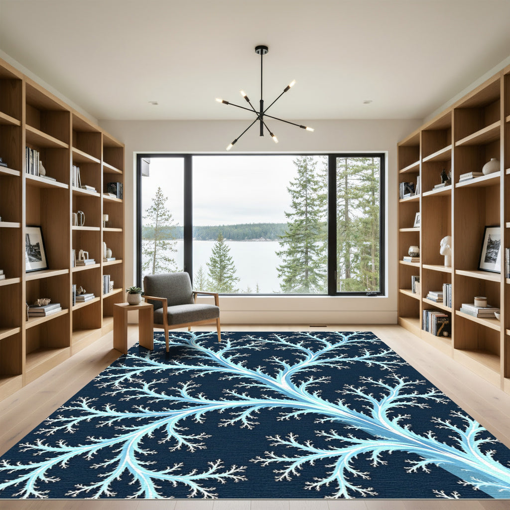 Luminous Icy Blue Fractal Branch Rug