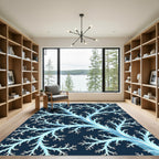 Luminous Icy Blue Fractal Branch Rug