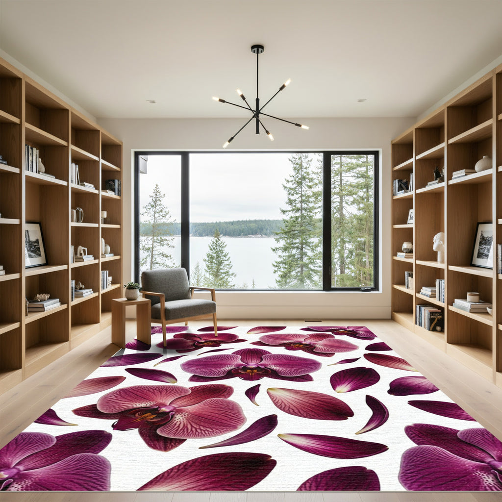 Ethereal Deep Plum Orchid Blossom Rug