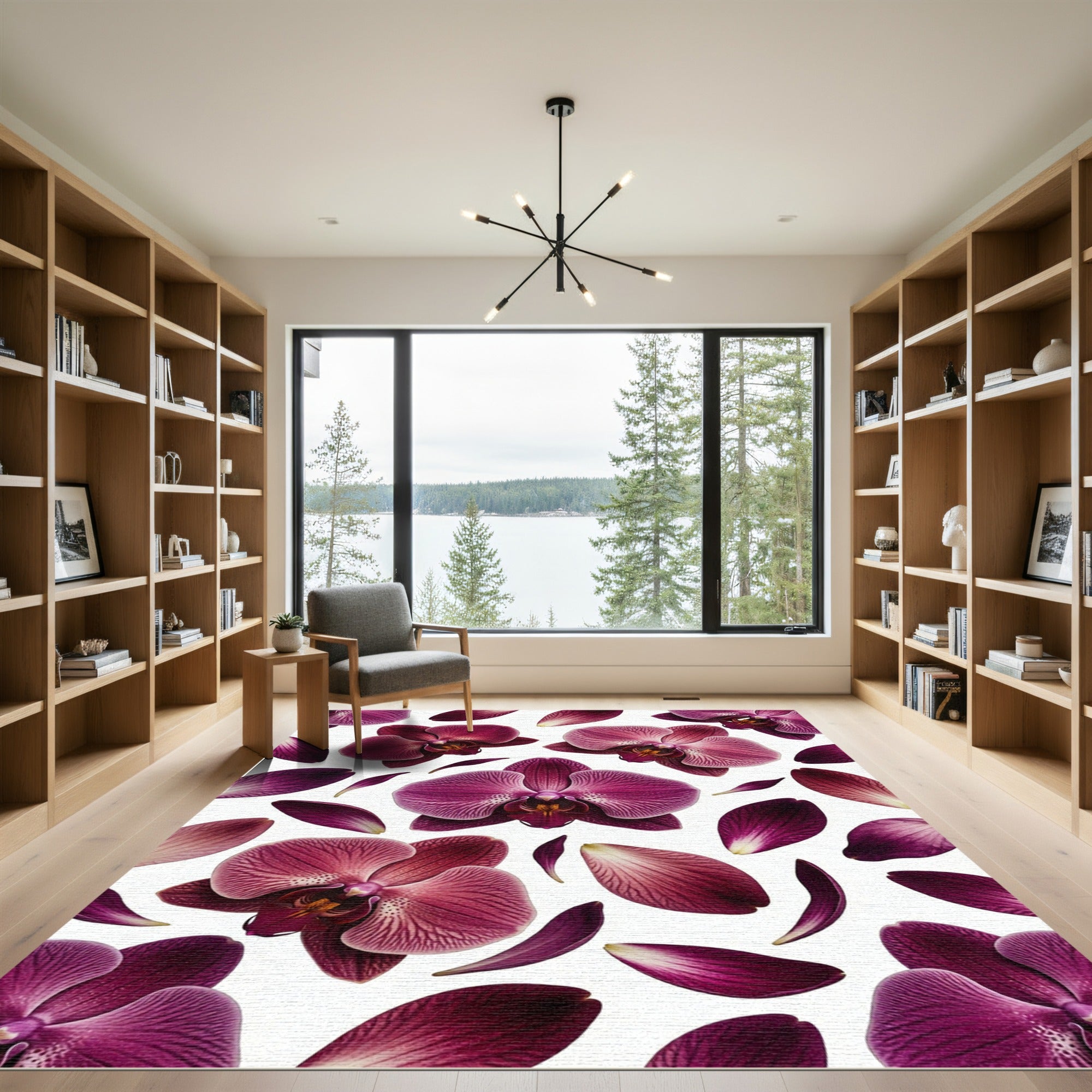 Ethereal Deep Plum Orchid Blossom Rug