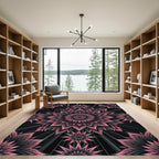 Pink Black Radiant Floral Mandala Rug