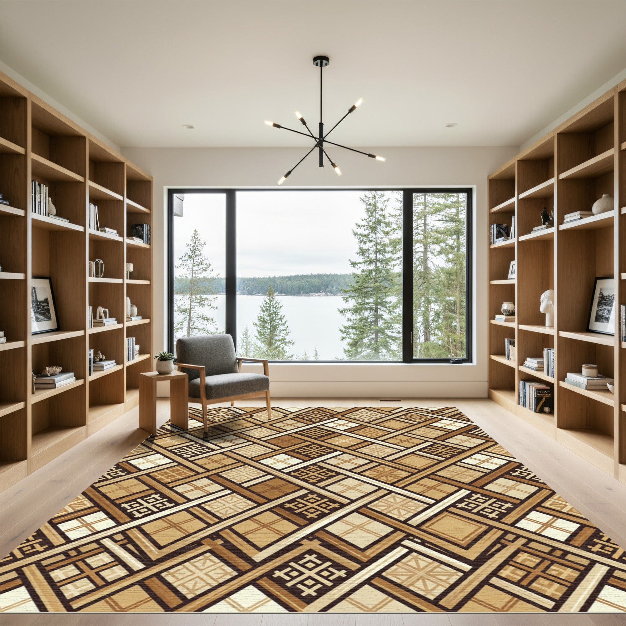 Earthy Geometric Lattice Woven Beige Rug