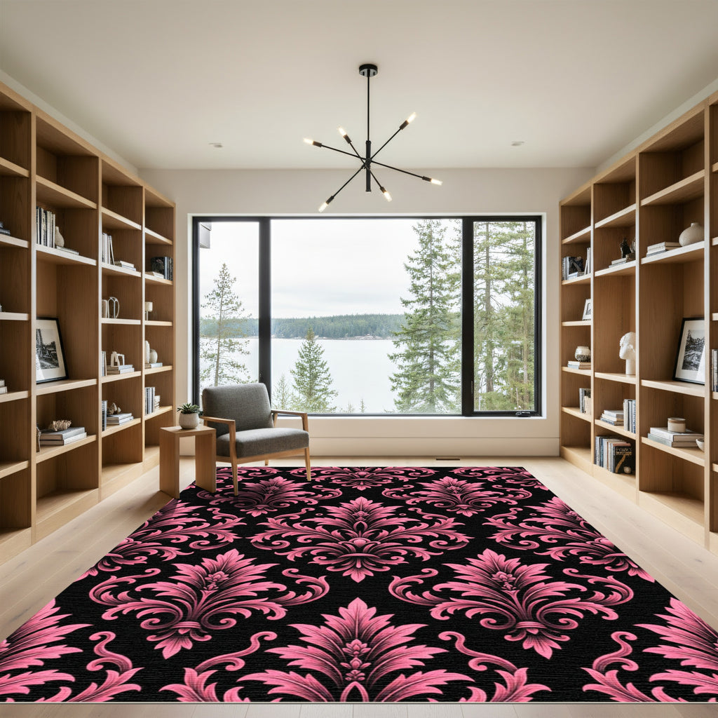 Pink Gothic Damask Filigree Flourish Rug