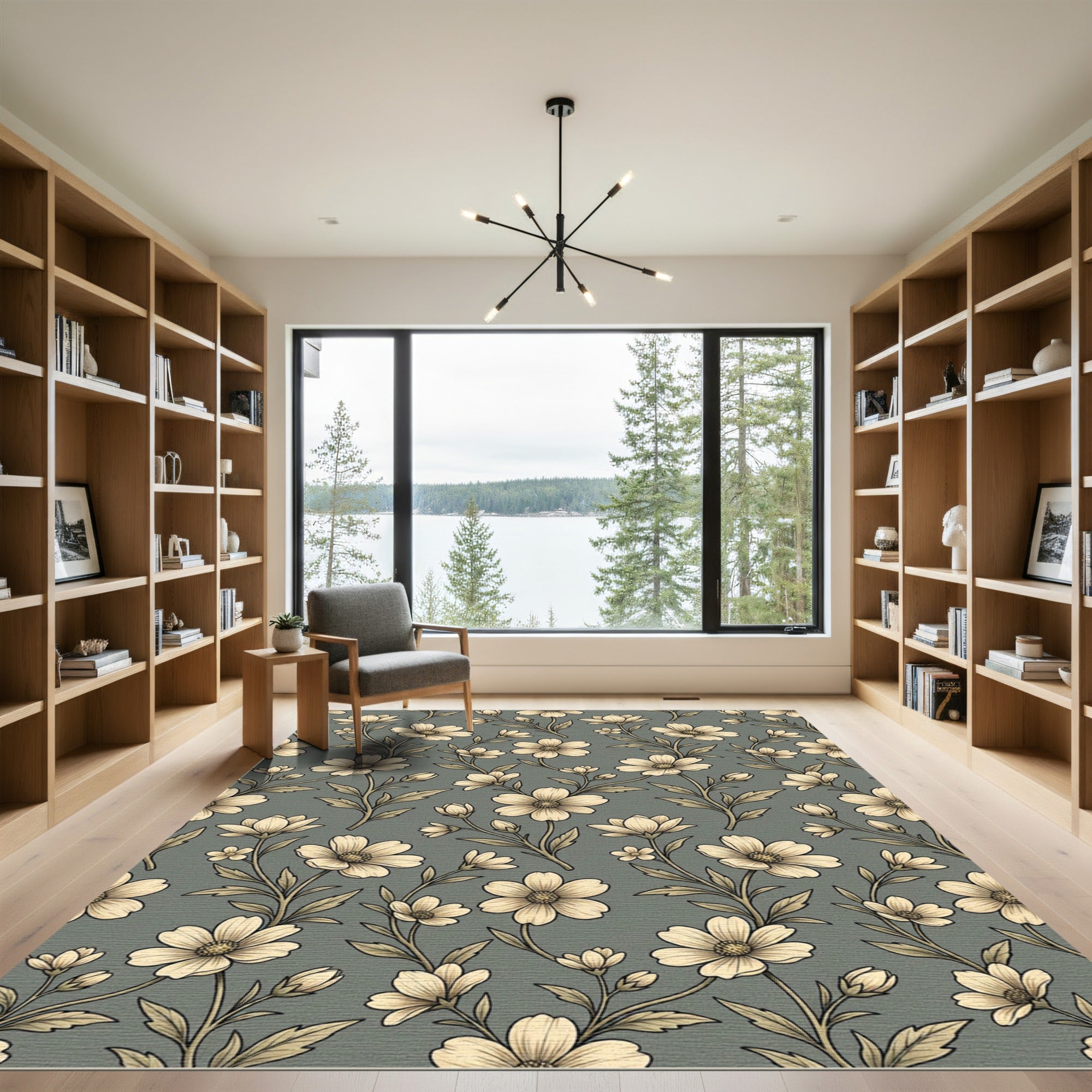 Cream Daisy Floral Scroll Rug