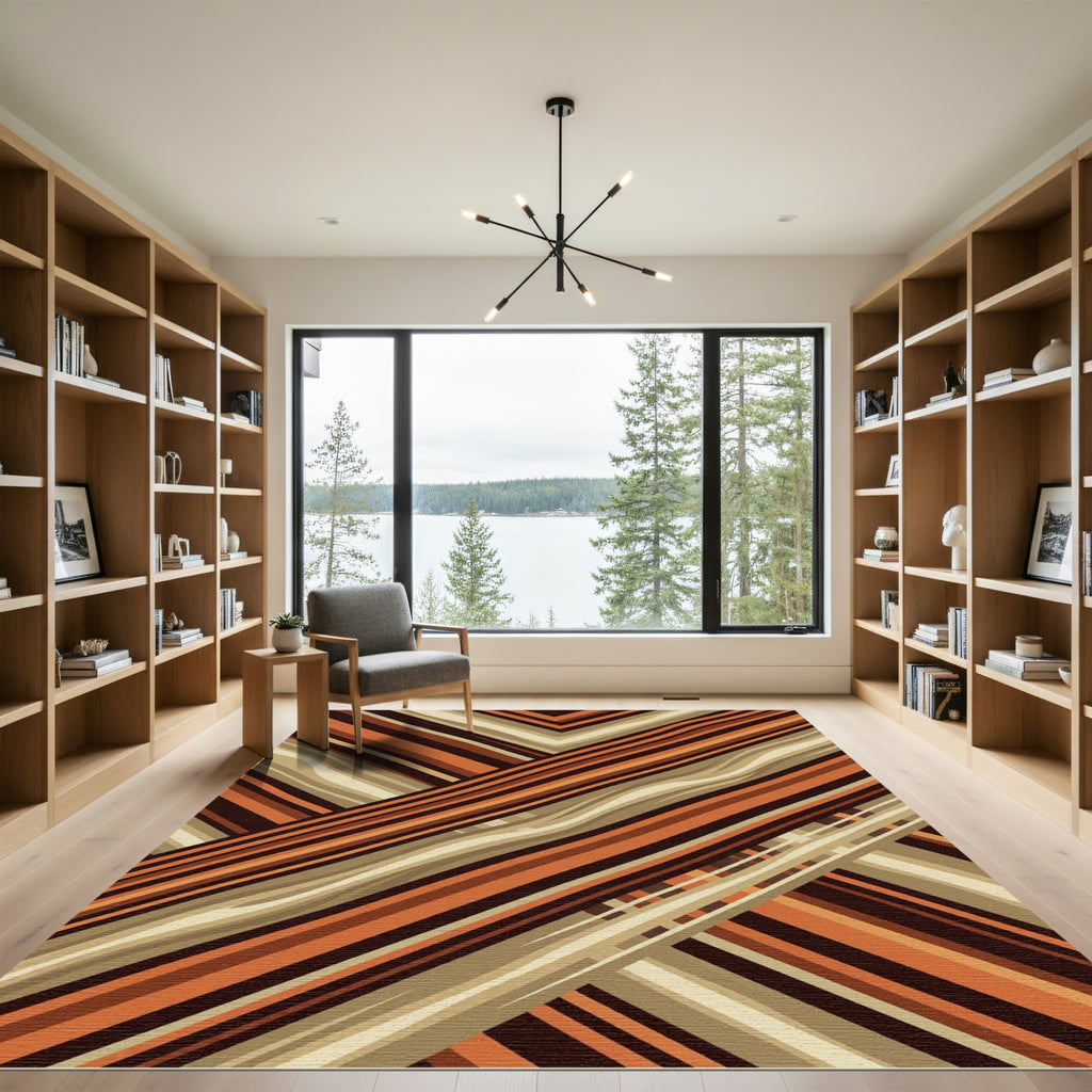 Abstract Earthy Tone Diagonal Stripe Rug
