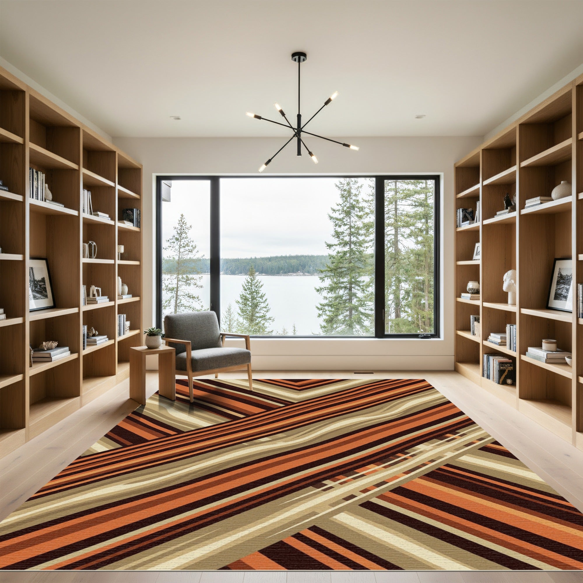 Abstract Earthy Tone Diagonal Stripe Rug