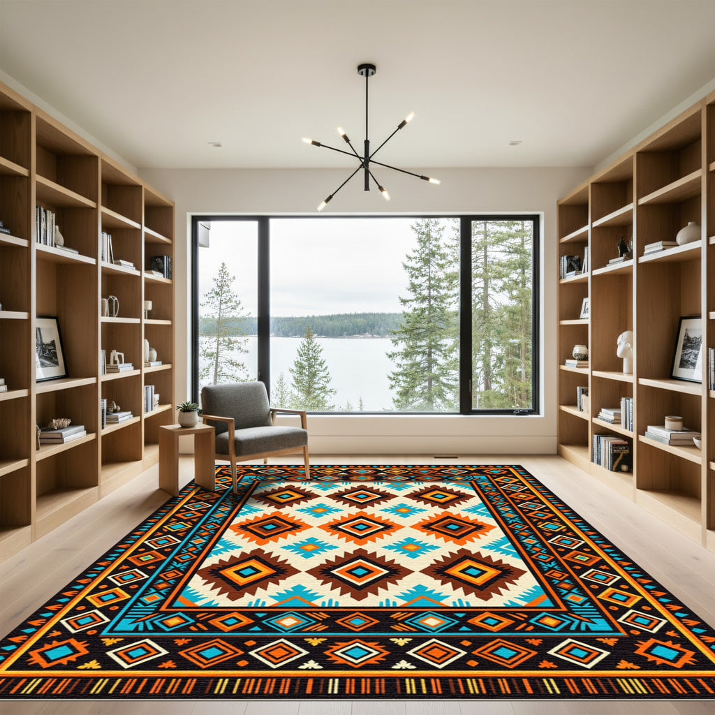 Vibrant Geometric Aztec Diamond Area Rug