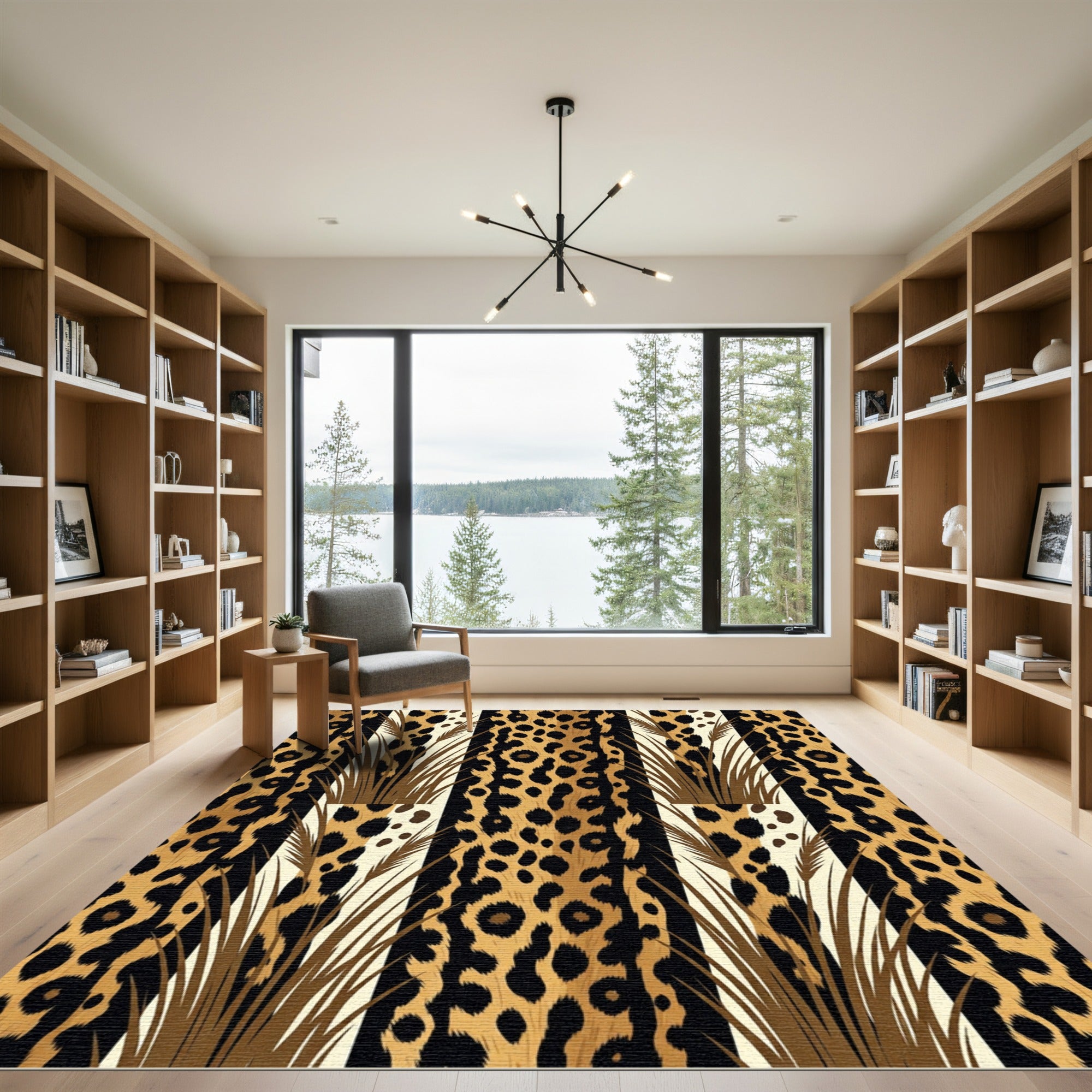 Leopard Print With Tall Grass Stripes Rug