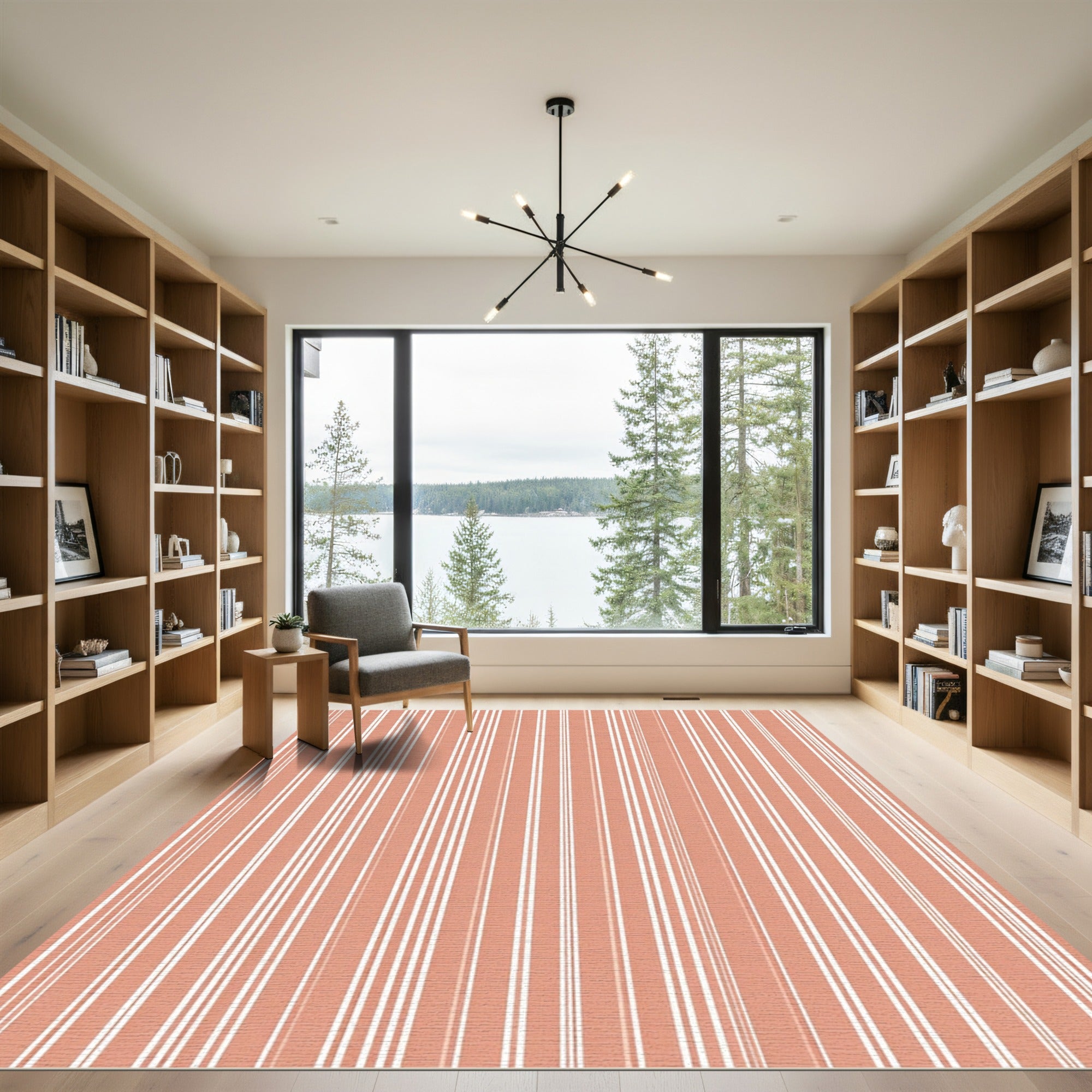 Terracotta White Vertical Stripe Rug
