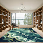 Abstract Teal Flowing Ocean Wave Rug