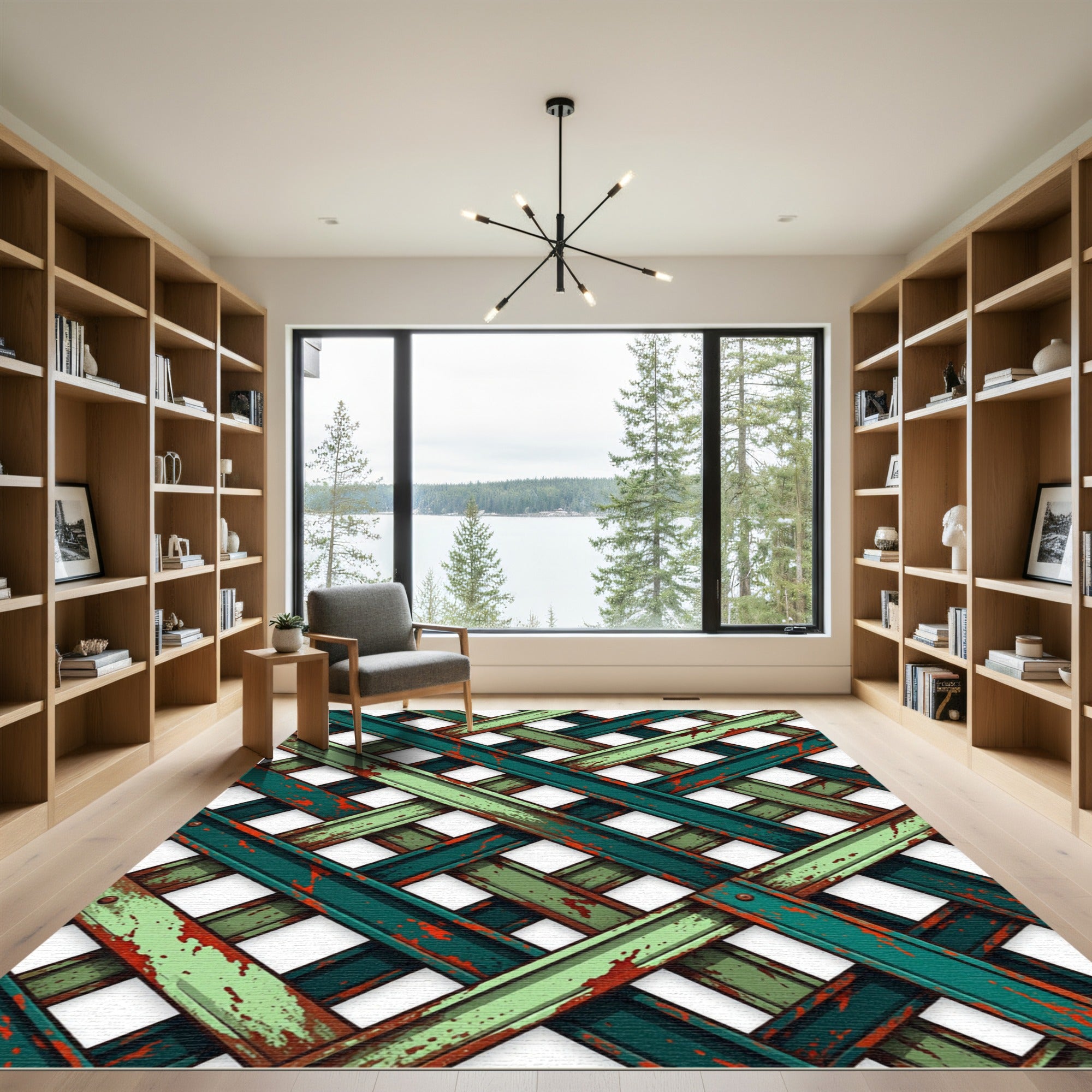 Green Distressed Lattice Weave Rug