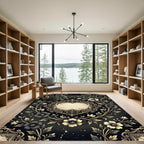 Elegant Gold Floral Baroque Frame Rug