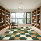 Earthy Checkered Paint Splatter Rug