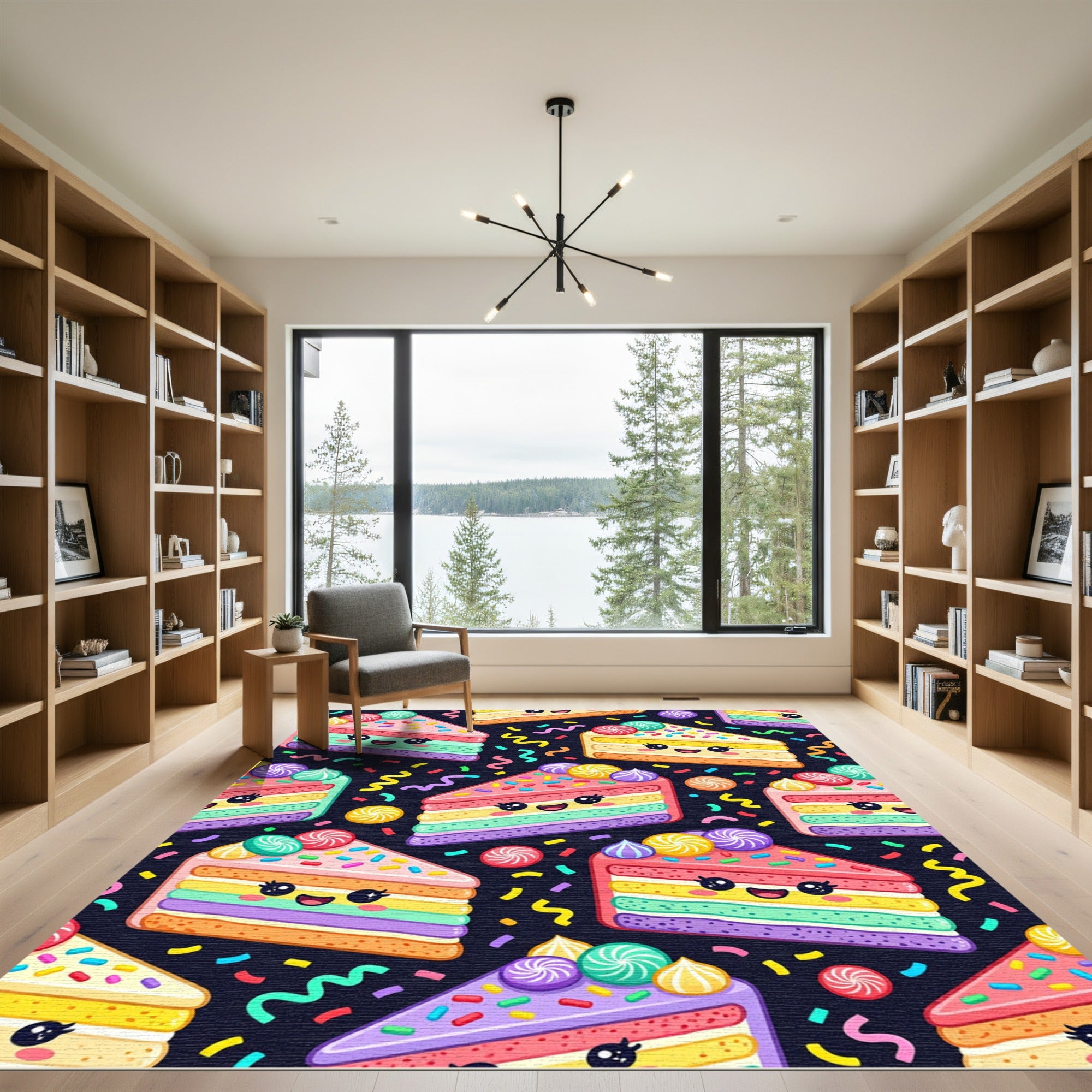 Cute Kawaii Rainbow Cake Slice Illustration Rug