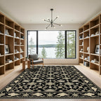 Elegant Black Cream Floral Turtle Border Rug