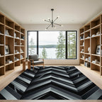 Modern Monochromatic Geometric Chevron Layered Rug