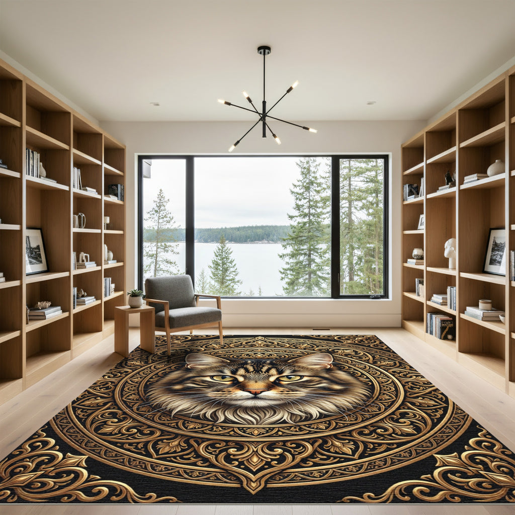 Majestic Gold Feline Medallion Rug