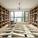 Minimalist Beige Brutalist Architectural Grid Rug