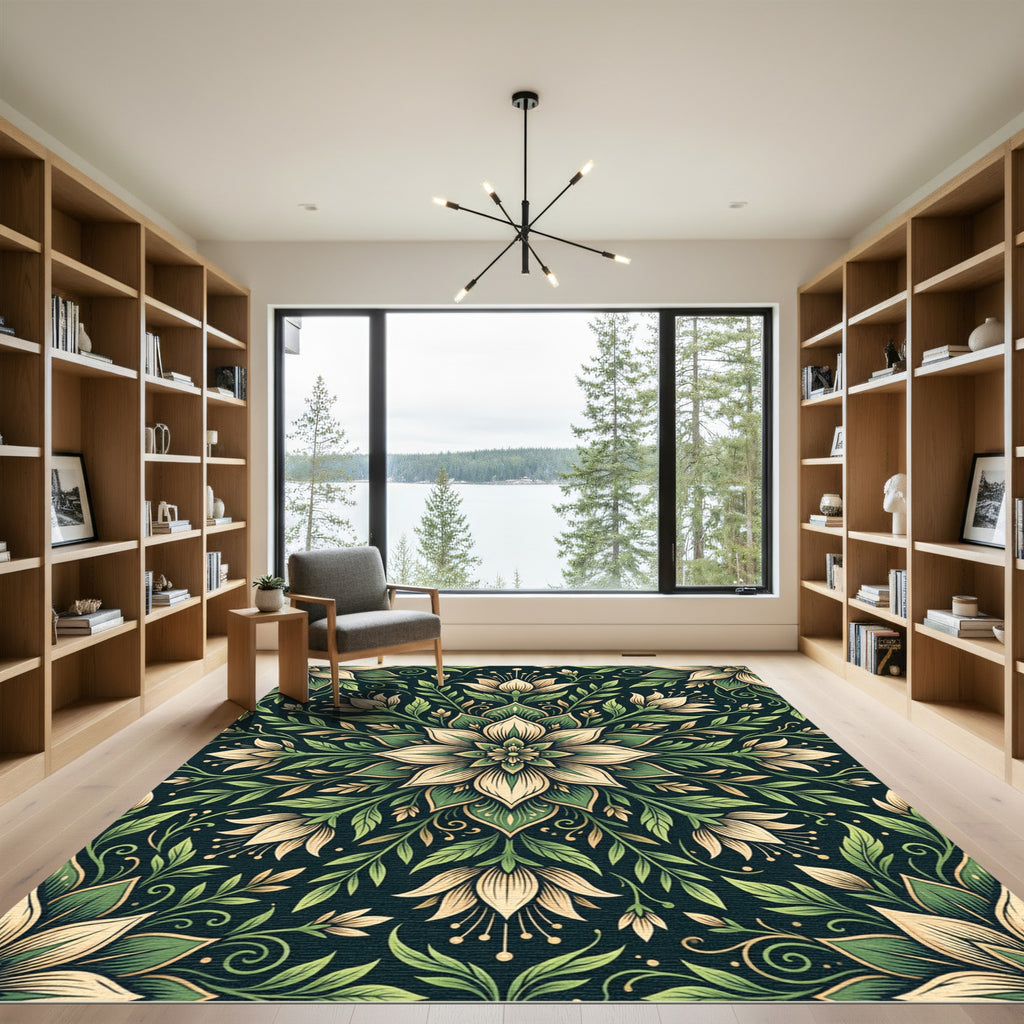 Emerald Green Floral Medallion Rug