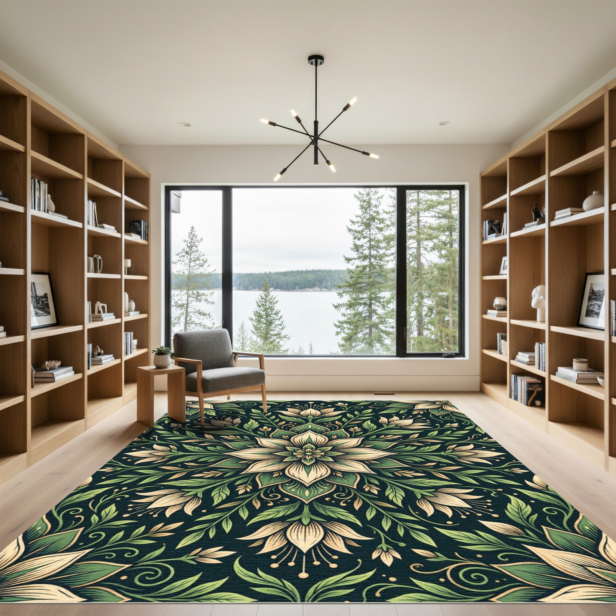 Emerald Green Floral Medallion Rug