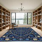 Deep Indigo Blue Floral Mandala Rug