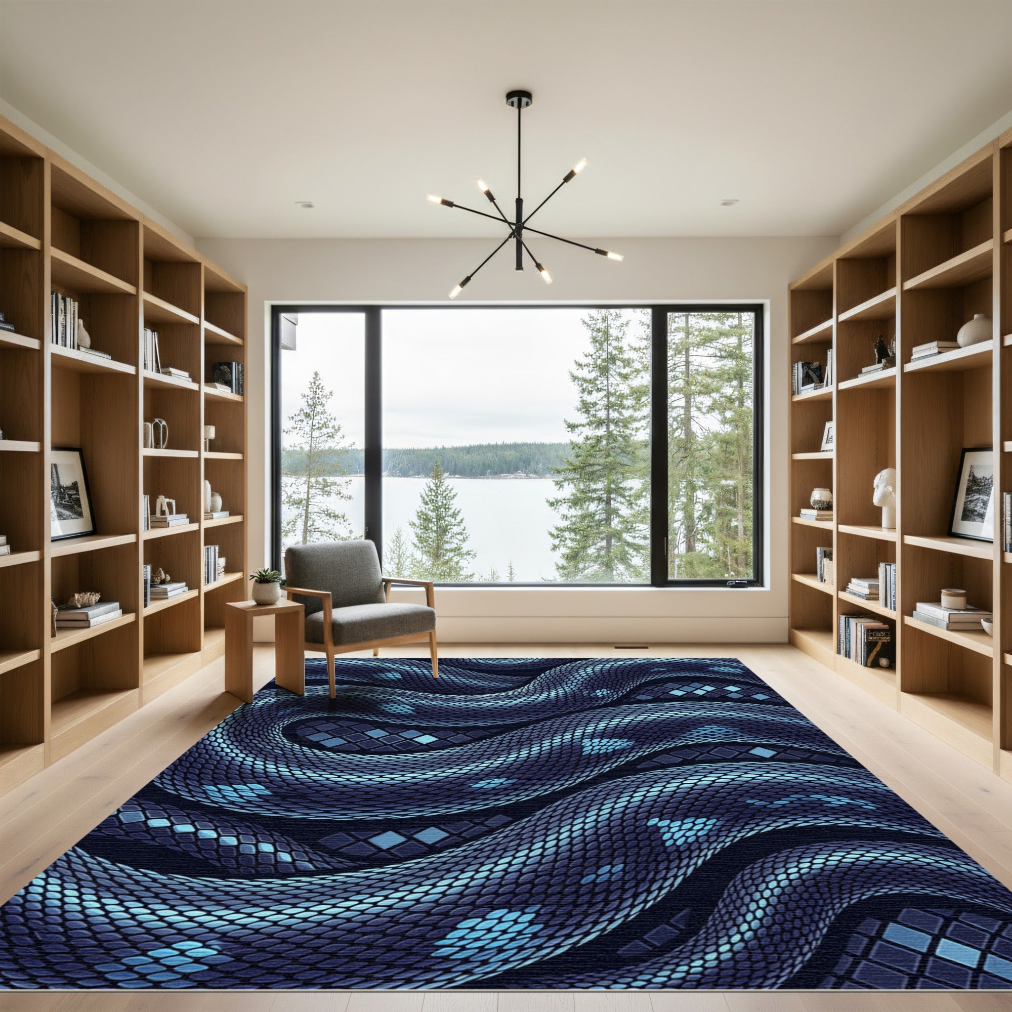 Luminescent Indigo Serpent Scale Wave Rug