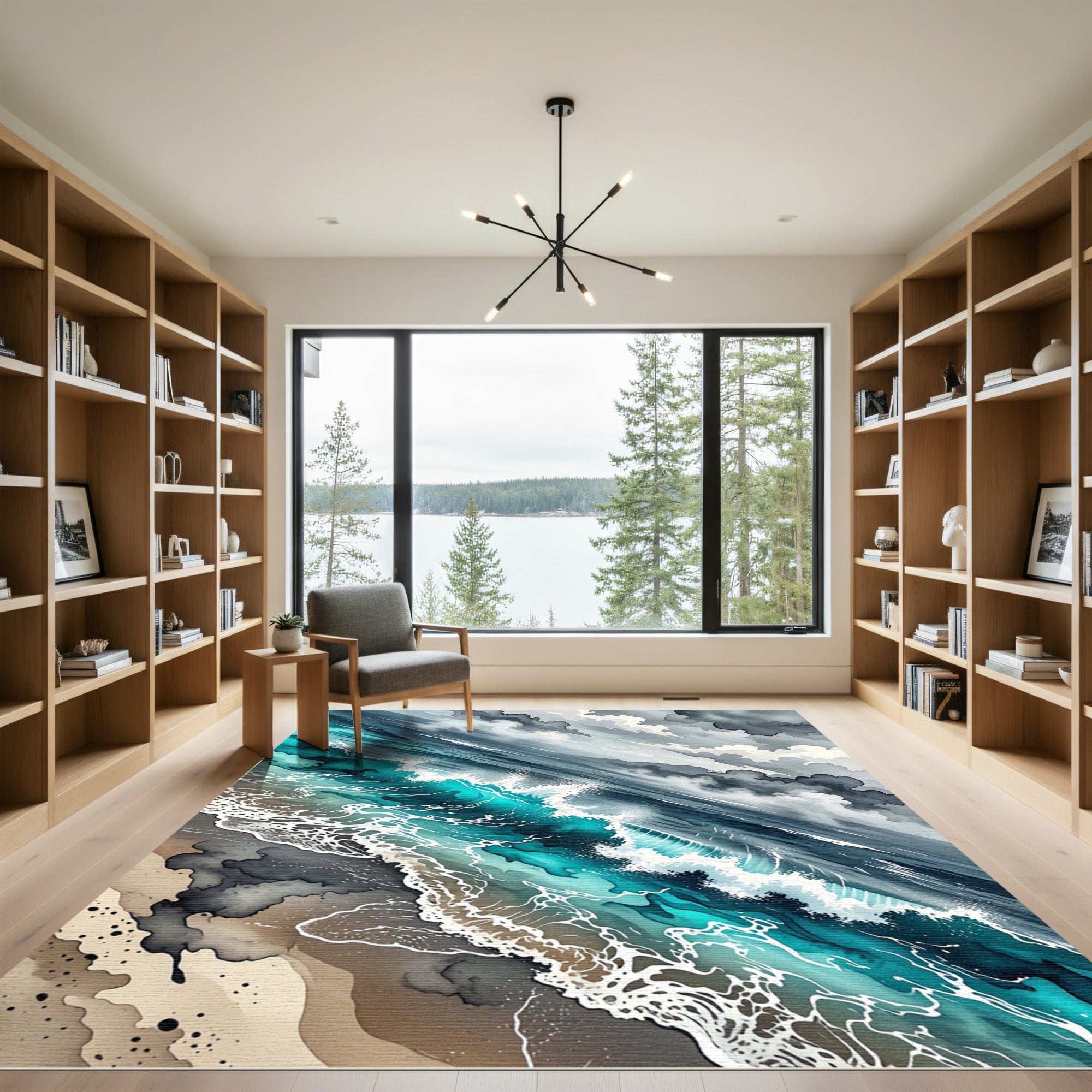 Ethereal Turquoise Ocean Wave Abstract Rug