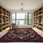 Ornate Crimson Rose Filigree Medallion Rug