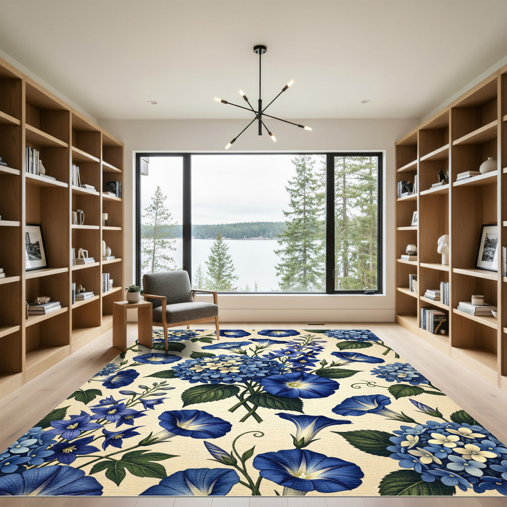 Vibrant Blue Morning Glory Hydrangea Arrangement Rug